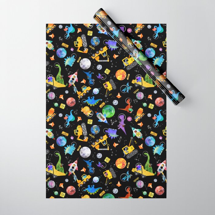 Dinosaur Astronauts Space Construction Crew Wrapping Paper by Sam Ann  Designs